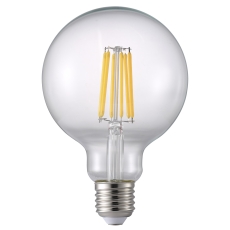 LED E27 8,6W 1055 lumen, Ø9,5 cm, filament, dim, klar