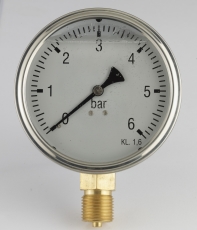Manometer Ø 63 mm ned, 1/4", 0-6 bar rustfrit hus m/glycerin