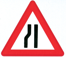 Advarselstavle, indsnævret venstre kørebane