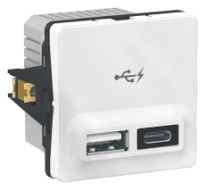 Fuga 2 x USB lader type A+C, 2,4A, 1 modul, hvid