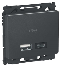 Opus66 2 x USB lader type A+C, 2,4A, koksgrå