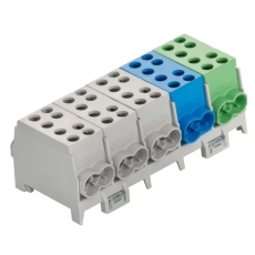 Fordelerblok 35 mm², 5/10-S, 5P, dobbelt, grå/blå/grøn