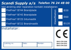 Mærkat CE-Etiket til brandlukning B744-B745-B725-B722 (rul á