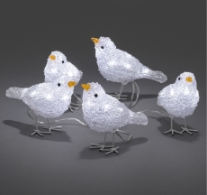 Konstsmide Akryl Fugle - hvid/klar, 5 fugle