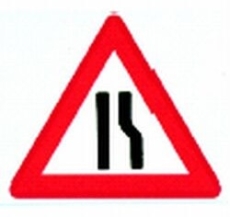 Advarselstavle, indsnævret højre kørebane